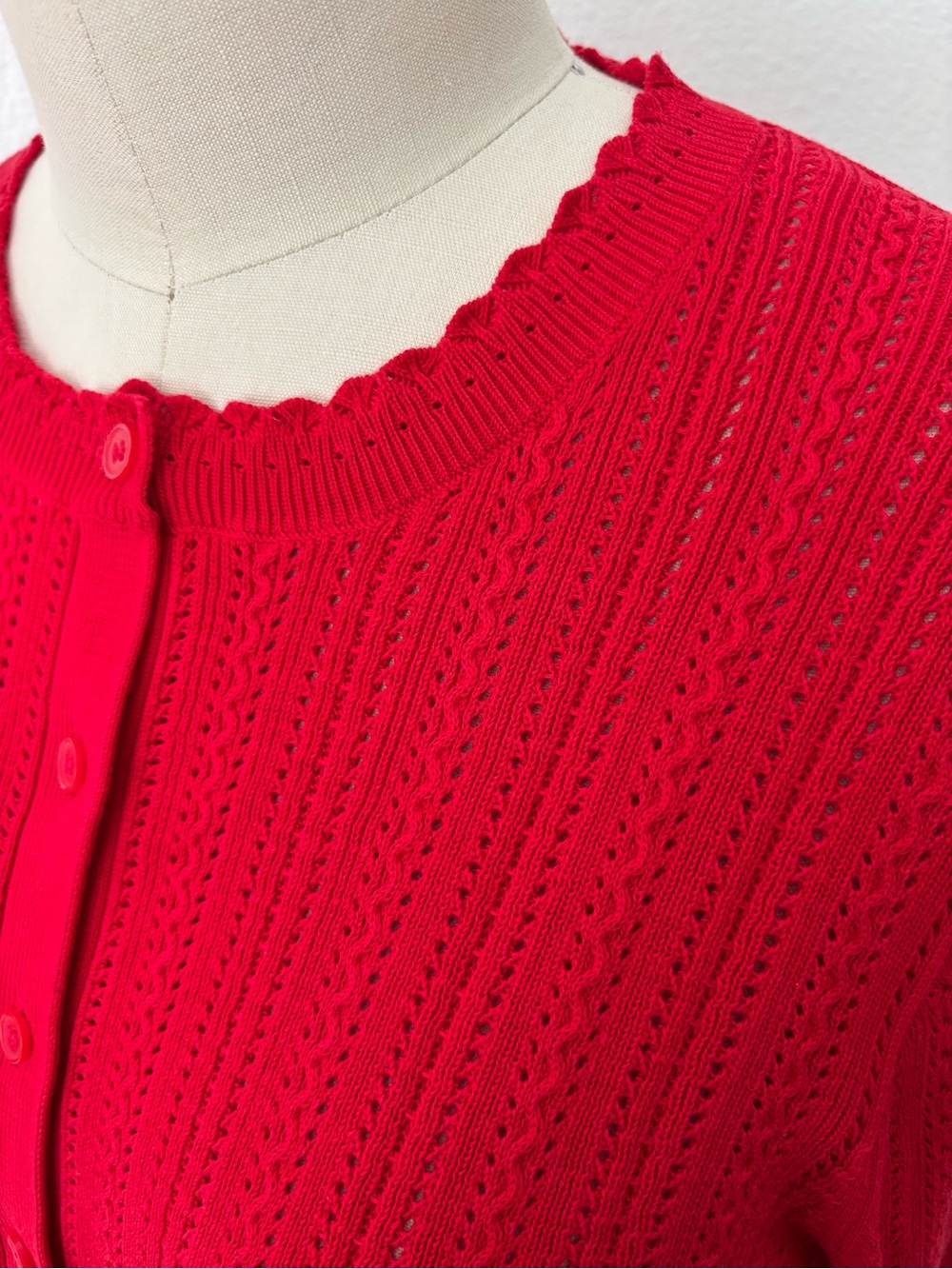 J.Crew Jackie Pointelle Cardigan NWT Premium Ultra-Fine Cotton Red Size L - Picture 3 of 10